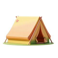 Camping Tent with Star 3D Render Icon Illustration Cute Cartoon Style for Adventure Vacation
