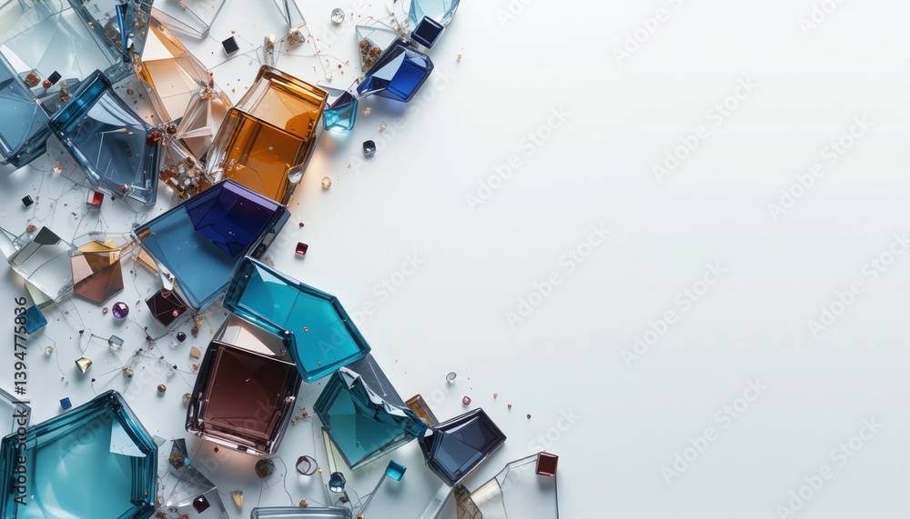 Aufkleber dynamic shatter of colorful glass fragments studio setting abstract art display contemporary design 