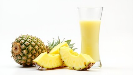 Fresh Pineapple With Juice On White