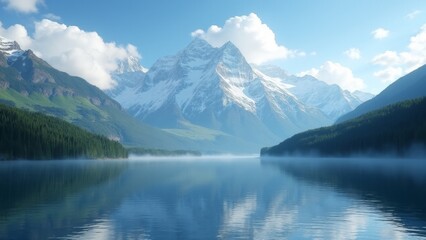 Naklejka premium Scenic Mountain Lake Reflection at Dawn