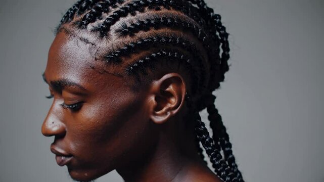 Elegant braided hairstyle profile view of African American woman
