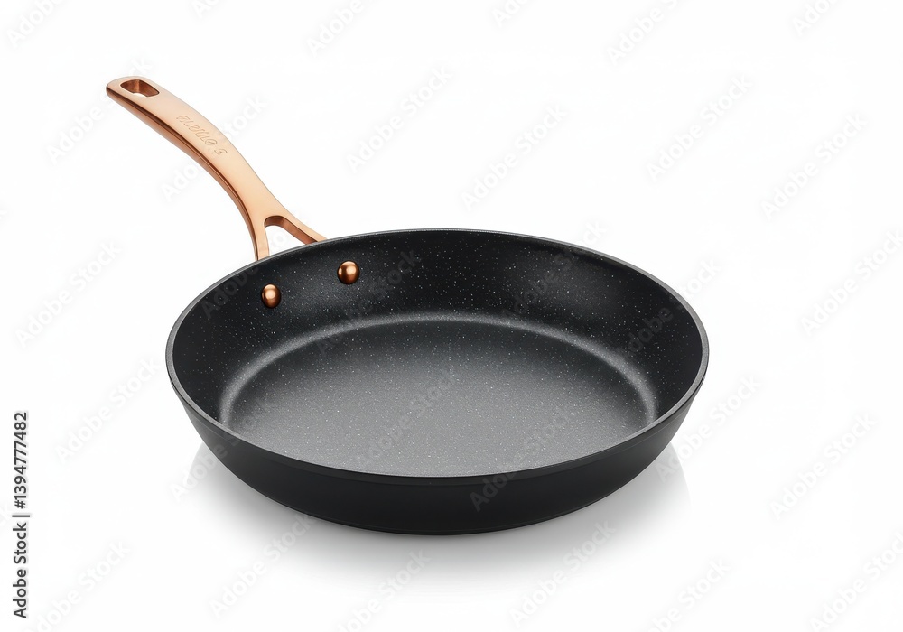 Poster a close up studio shot of a frying pan with a copper handle on a white background surface view isola