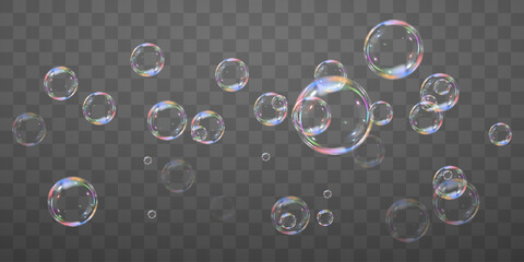 Festive bubbles.Network of realistic soap bubbles.Vector.EPS 10.