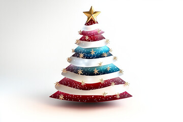 Corporate American banner: An American flag-style Christmas tree. Merry Christmas and Happy New Year greeting card. An American Christmas tree on a white background.