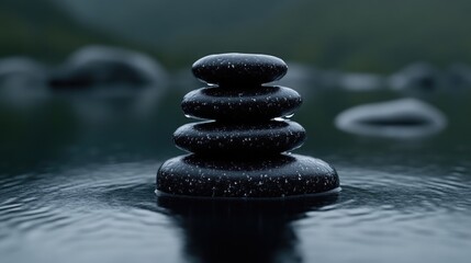 Balanced stones on water, serene, peaceful scene