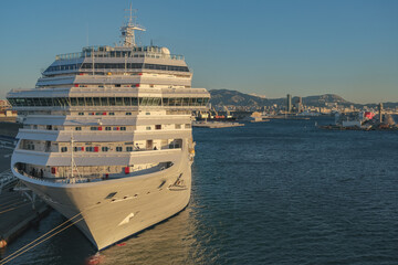 Family cruiseship or cruise ship Fortuna in Marseille Provence, France port on windy summer day...