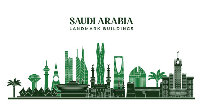 Illustration Vector of Saudi Arabia Landmark Buildings, Riyadh Tower Cityscape.
