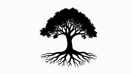 Silhouette Tree With Roots On White