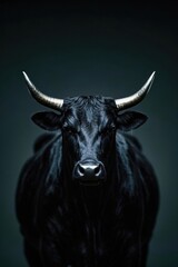 Naklejka premium there is a black bull with horns standing in a dark room