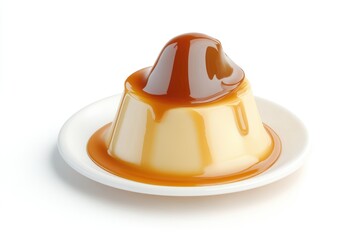Fototapeta premium Creamy flan dessert topped with rich caramel sauce, a delightful treat.