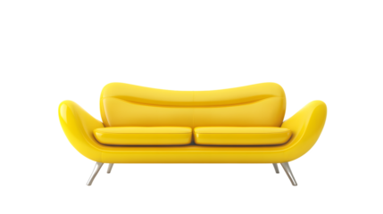 Modern Yellow Sofa Elegantly Staged on Transparent Background for Interior Design Inspiration.