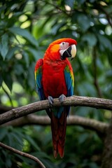 Fototapeta premium brightly colored parrot perched on a branch in a tree