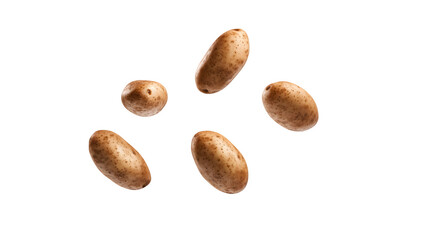 Obraz premium Levitating Potatoes on Transparent Background: Creative and Surreal Food Photography Concept