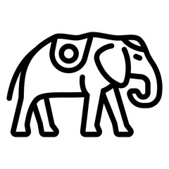 Elephant with carpet line icon, animals concept. Vector graphics. Big elephant with saddle, animal sign on white background, style mobile or design.