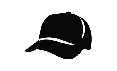 Baseball cap icon design flat silhouette, Baseball cap silhouette isolated on white background, Baseball cap icon vector illustration design