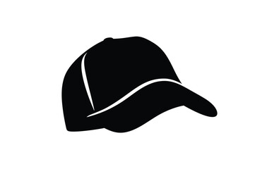 Baseball cap icon design flat silhouette, Baseball cap silhouette isolated on white background, Baseball cap icon vector illustration design