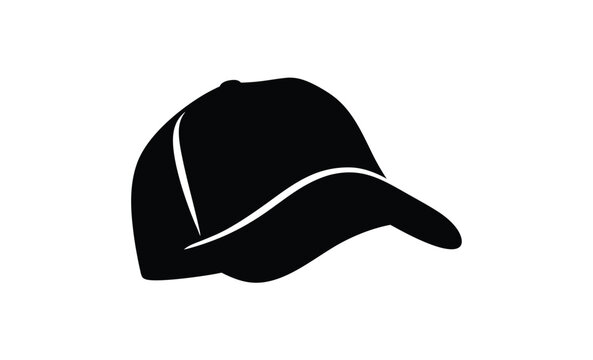 Baseball cap icon design flat silhouette, Baseball cap silhouette isolated on white background, Baseball cap icon vector illustration design
