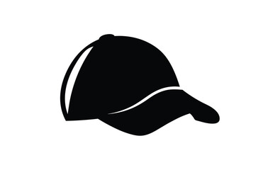 Baseball cap icon design flat silhouette, Baseball cap silhouette isolated on white background, Baseball cap icon vector illustration design
