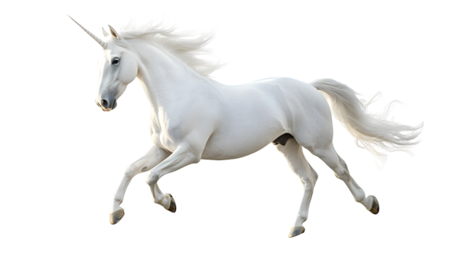 Majestic White Unicorn on Transparent Background - Enchanting Fantasy Horse Image