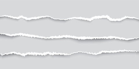 Realistic Set of Horizontal Torn Paper Strips on Transparent Background for Scrapbook, Note, and Banners. Ripper paper edge for memory, social media post, craft. Vector Illustration.
