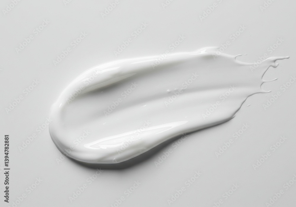 Poster a close up view of a white cream smear on a white surface showing smooth texture and light reflectio