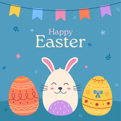 happy easter template with bunny and egg