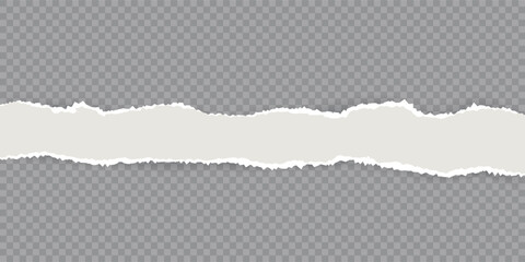 Realistic Torn Paper Horizontal Edge on Transparent Background for Notes, Banners, and Scrapbook Design. Ripped paper strip beige, vector Illustration, png bg.