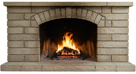 Isolated Fireplace with Burning Wood