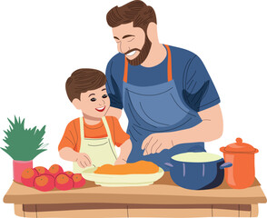 Father and son cooking in the kitchen