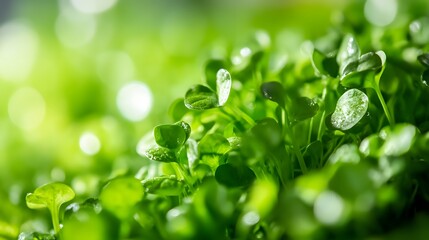 Vibrant Green Microgreens Close Up Photography