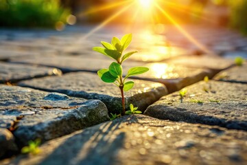 Tenacious sprout bursts through asphalt; a testament to nature's resilience.