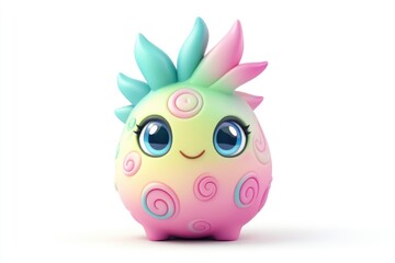 Obraz premium Adorable pastel-colored creature with big eyes and a spiky, rainbow-hued hairdo.