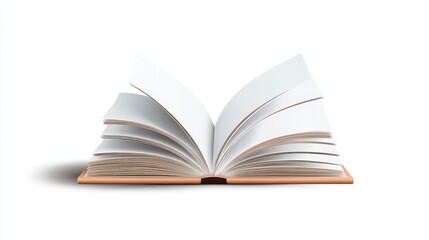 Fototapeta premium Open book with blank pages, brown cover, isolated on white background. Detailed illustration of an open book with textured cover.