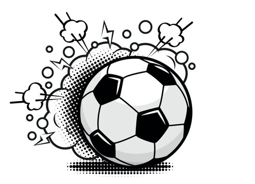 Cartoon football ball soccer in comic style. Vector template on transparent background