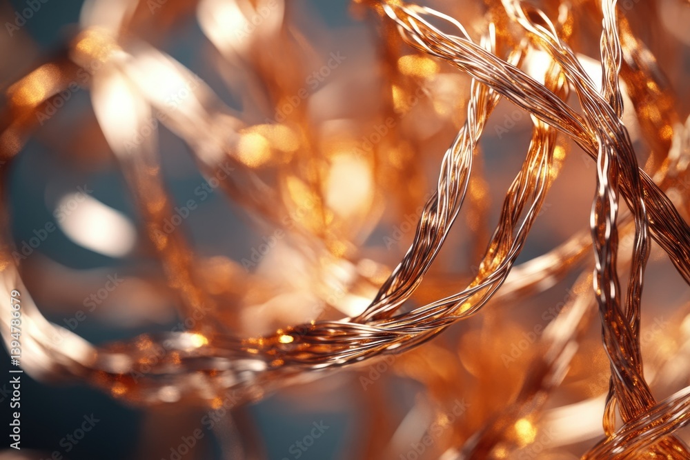 Poster intricate copper wire lights, glowing warmly, create a mesmerizing tangled texture.