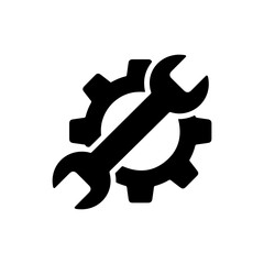 Black Icon Gear and Wrench Combination, Minimal Design
