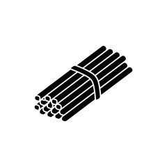 Black Icon of Steel Rebars Bundle with Parallel Lines in Minimal Style