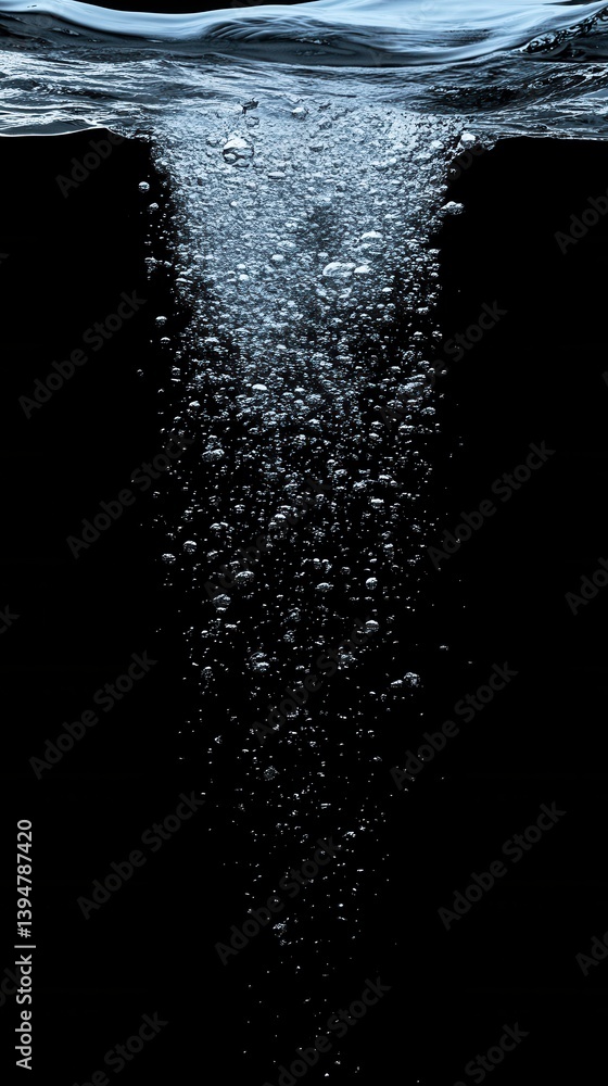 Poster bubbling water in dark background creating dynamic and refreshing atmosphere with clear liquid and l