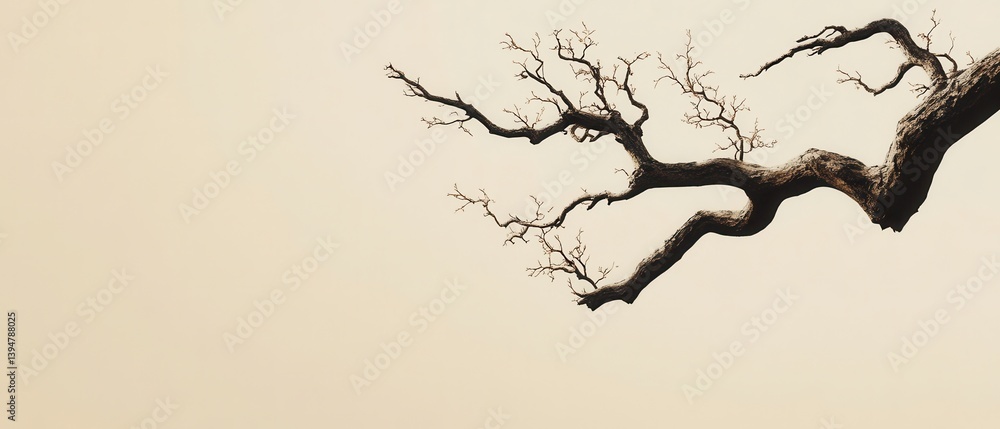 Poster artistic silhouette of a bare tree branch against a soft beige backdrop in a minimalist style for tr
