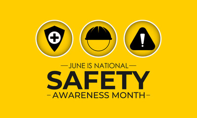 lustration on the theme of National safety month is celebrated every year in June. Highlight emerging risks. Design for web banner, cards, prints, social media, poster, flyer and background design tem