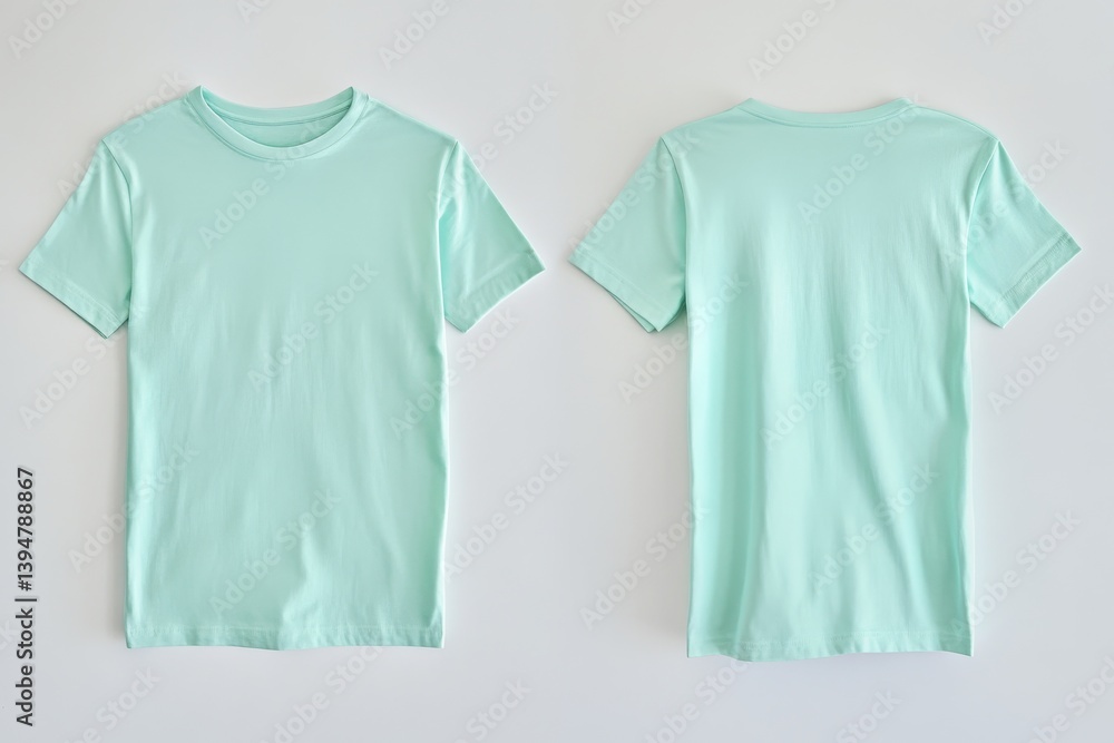 Poster mint green cotton t-shirt displayed on a plain background highlighting its front and back design for
