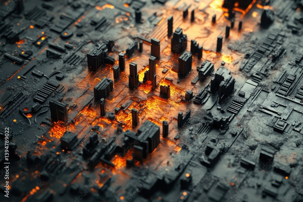Poster glowing futuristic city built on a circuit board, showcasing advanced technology and digital archite