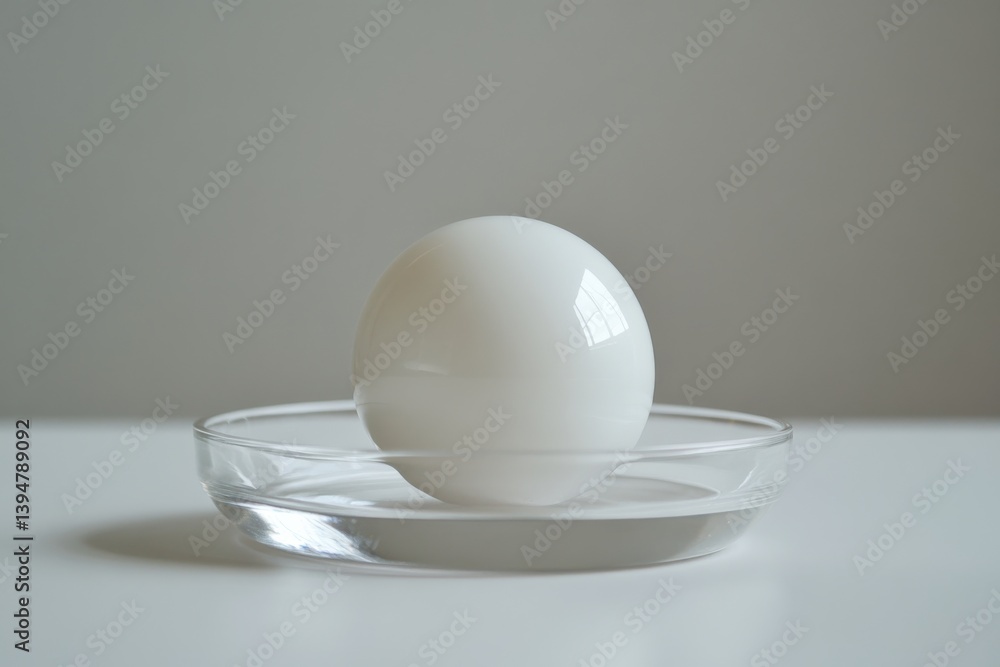 Poster White spherical object on a clear plate highlighting minimalist design with soft lighting