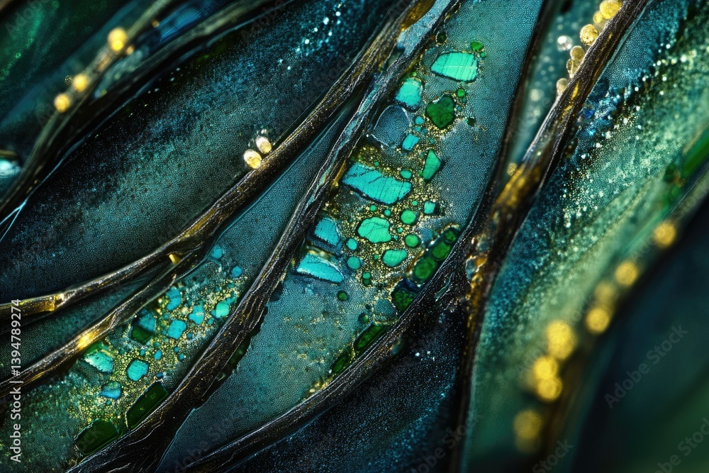 Poster Close-up of teal and gold abstract art resembling a textured, patterned surface.