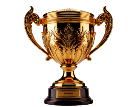 
"Golden trophy prize isolated on white background in high resolution, ideal for sports competitions, achievement symbols, awards presentations, or business success visuals