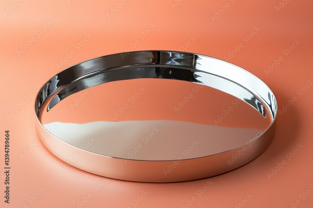 Poster reflective metal tray on a smooth orange background highlighting its design and glossy finish