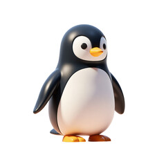 Penguin Full Body Cute Cartoon Style 3D Render Icon Illustration Isolated Transparent Design