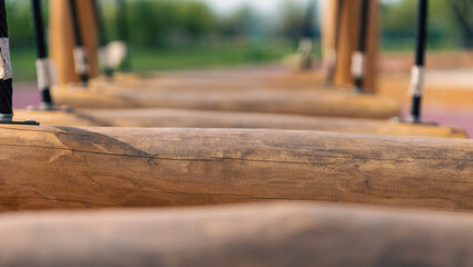 natural wooden logs are an attraction on a children's playground