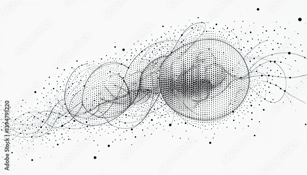 Poster dynamic flow of abstract lines and dots digital art creation monochrome aesthetic contemporary desig
