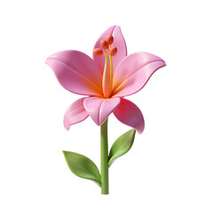Fototapeta premium Pink Orchid Lily Flower 3D Render Icon Illustration with Cute Cartoon Style Floral Design